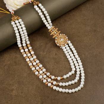   groom sherwani necklace moti mala layered for wedding | groom mala with brooch set 1