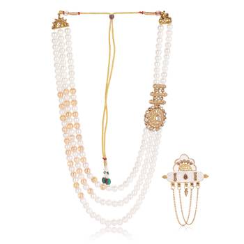   groom sherwani necklace moti mala layered for wedding | groom mala with brooch set 2
