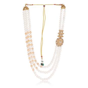   groom sherwani necklace moti mala layered for wedding | groom mala with brooch set 4