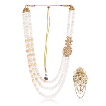   groom sherwani necklace moti mala layered for wedding | groom mala with brooch set 2