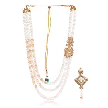   groom sherwani necklace moti mala layered for wedding | groom mala with brooch set 2