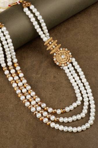   groom sherwani necklace moti mala layered for wedding | groom mala with brooch set