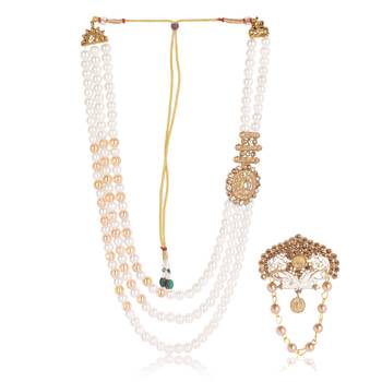   groom sherwani necklace moti mala layered for wedding | groom mala with brooch set 2