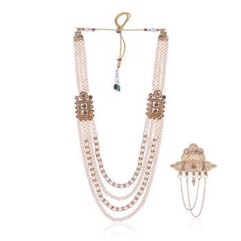   groom sherwani necklace moti mala layered for wedding | groom mala with brooch set 2