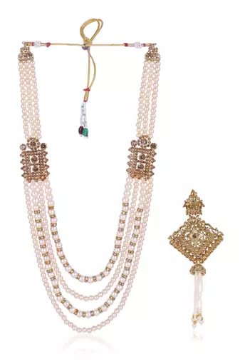   groom sherwani necklace moti mala layered for wedding | groom mala with brooch set
