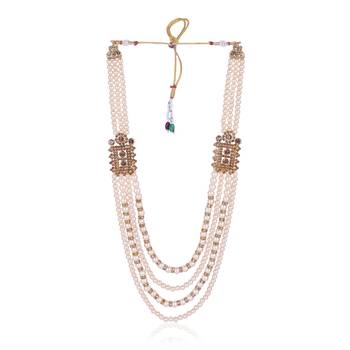   groom sherwani necklace moti mala layered for wedding | groom mala with brooch set 4