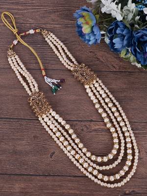   groom sherwani necklace moti mala layered for wedding | groom mala with brooch set 1