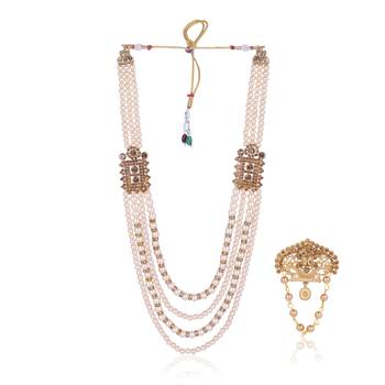   groom sherwani necklace moti mala layered for wedding | groom mala with brooch set 2