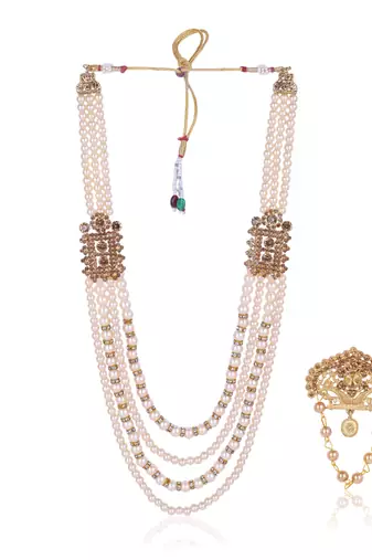   groom sherwani necklace moti mala layered for wedding | groom mala with brooch set