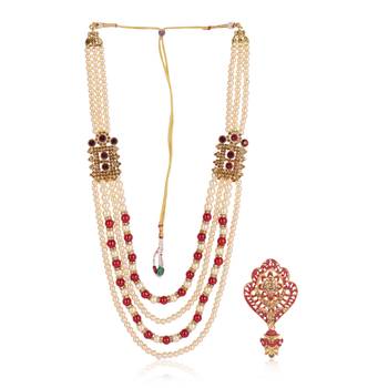   groom sherwani necklace moti mala layered for wedding | groom mala with brooch set 2