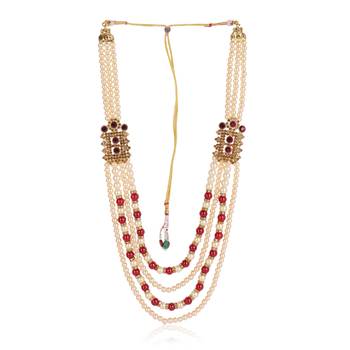   groom sherwani necklace moti mala layered for wedding | groom mala with brooch set 4