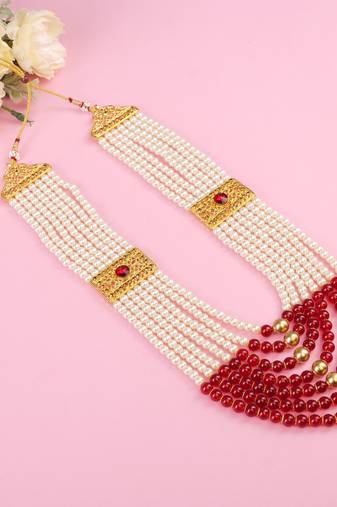   groom sherwani necklace moti mala layered for wedding | groom mala with brooch set