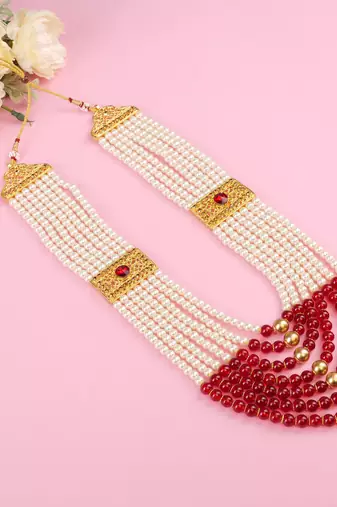   groom sherwani necklace moti mala layered for wedding | groom mala with brooch set