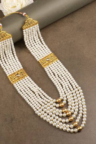   groom sherwani necklace moti mala layered for wedding | groom mala with brooch set
