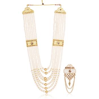   groom sherwani necklace moti mala layered for wedding | groom mala with brooch set 2