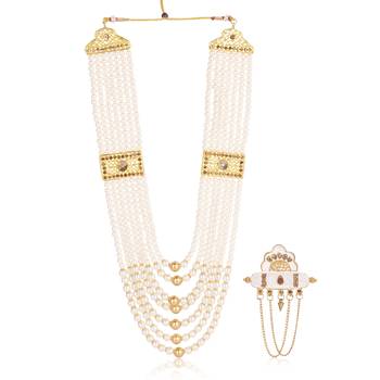   groom sherwani necklace moti mala layered for wedding | groom mala with brooch set 2