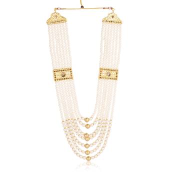   groom sherwani necklace moti mala layered for wedding | groom mala with brooch set 4
