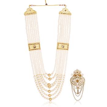   groom sherwani necklace moti mala layered for wedding | groom mala with brooch set 2