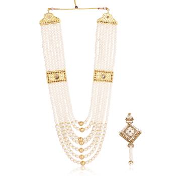   groom sherwani necklace moti mala layered for wedding | groom mala with brooch set 2