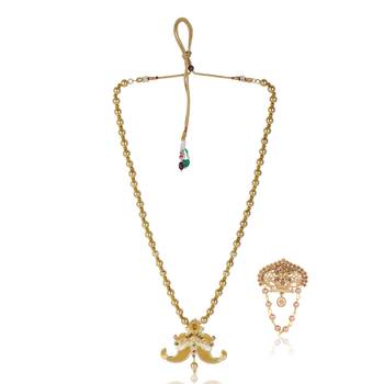   groom sherwani necklace moti mala layered for wedding | groom mala with brooch set 2