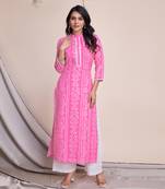  light pink linen bandhani straight kurta