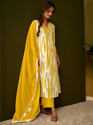 Dresoul abstract embroidered straight v-neck kurta with pyjamas & dupatta 3