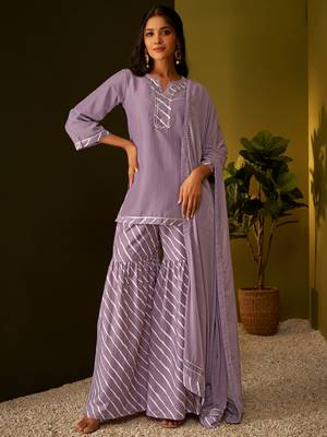 Dresoul striped regular gotta patti kurta with sharara & dupatta 1