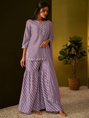 Dresoul striped regular gotta patti kurta with sharara & dupatta 2
