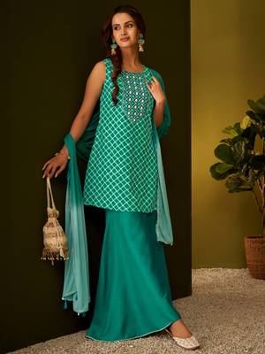 Dresoul checked regular mirror work kurta with sharara & dupatta 1