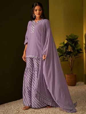 Dresoul striped regular gotta patti kurta with sharara & dupatta 3