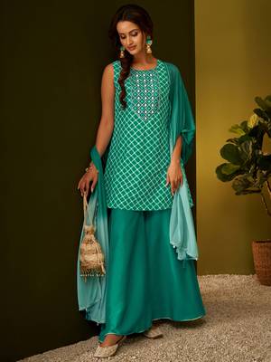 Dresoul checked regular mirror work kurta with sharara & dupatta 2