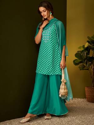 Dresoul checked regular mirror work kurta with sharara & dupatta 3