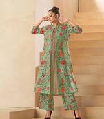 Buy Pista green digital floral printed dola silk kurta set