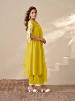Dresoul floral embroidered regular thread work kurta with palazzos & with dupatta 3