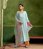 Dresoul sky blue patchwork kurta palazzo set