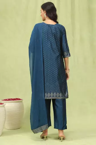 Vredevogel  women cotton silk blend kurta and pant sets with handwork and dupatta