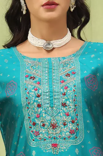 Vredevogel  women cotton silk blend kurta and pant sets with handwork and dupatta