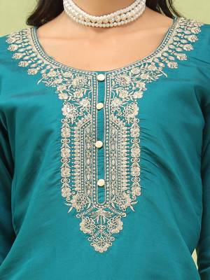 Vredevogel  women   s viscose roman silk embroidery straight kurta pant with dupatta set 3