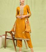 Vredevogel  women   s viscose roman silk embroidery straight kurta pant with dupatta set