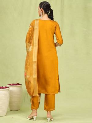 Vredevogel  women   s viscose roman silk embroidery straight kurta pant with dupatta set 2