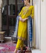 Vredevogel  women   s viscose roman silk embroidery straight kurta pant with dupatta set