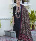 Vredevogel  women   s viscose roman silk embroidery straight kurta pant with dupatta set