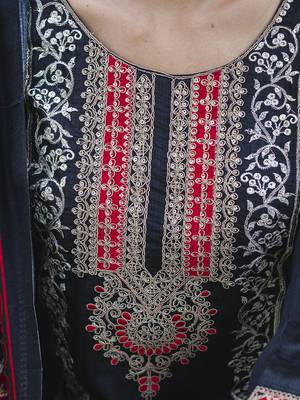 Vredevogel  women   s viscose roman silk embroidery straight kurta pant with dupatta set 3