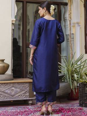 Vredevogel  women   s viscose roman silk embroidery straight kurta pant with dupatta set 2