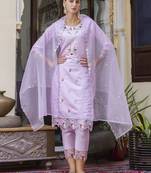 Vredevogel  women   s viscose roman silk embroidery straight kurta pant with dupatta set