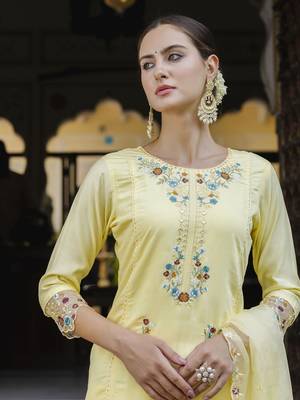 Vredevogel  women   s viscose roman silk embroidery straight kurta pant with dupatta set 3