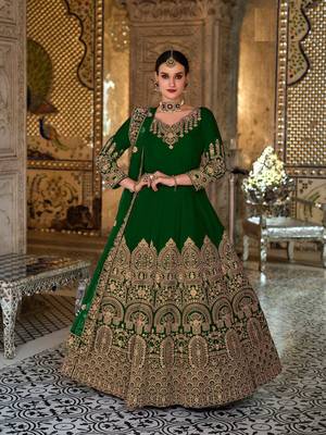 Green long anarkali salwar suit velvet gown material unstitched 1
