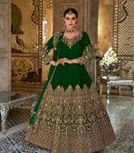 Green long anarkali salwar suit velvet gown material unstitched