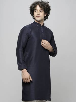 Maahi fabs bottle navy blue colour cotton blend mirror sequence work design ethnic long kurta for men 2
