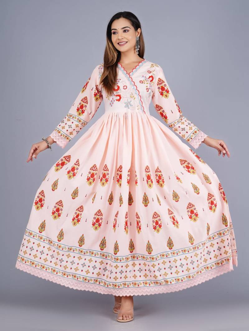 Peach Viscose Rayon Printed Kurta Pant With Dupatta